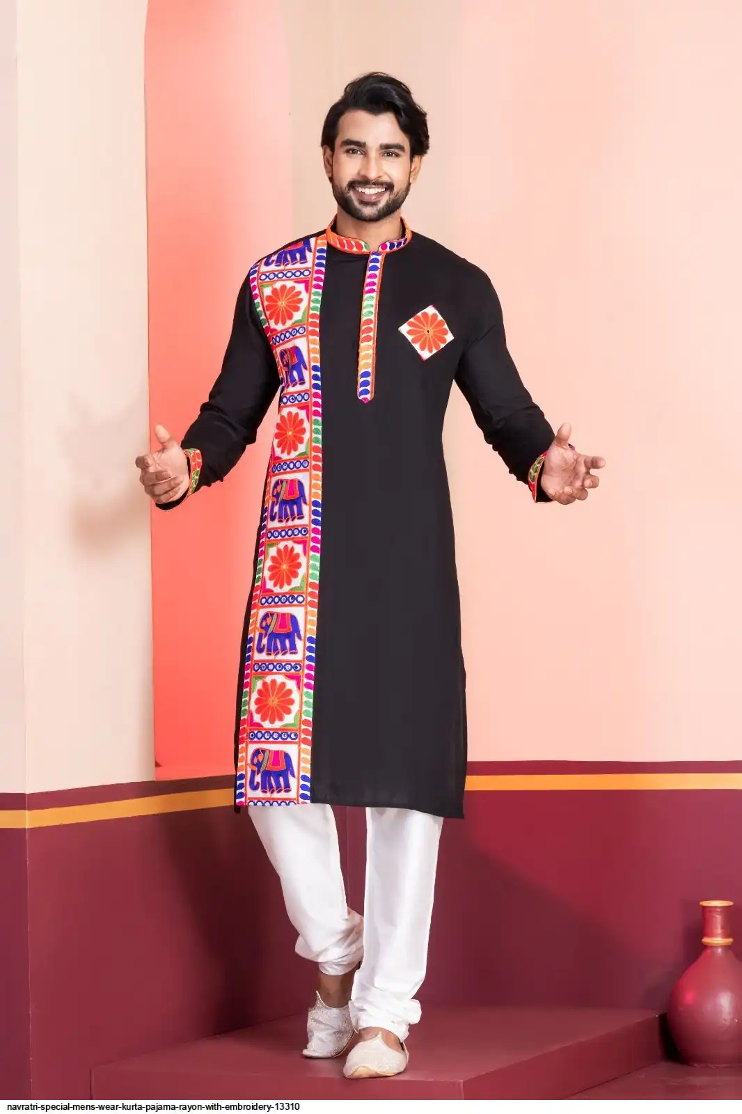 NAVRATRI SPECIAL MENS WEAR KURTA PAJAMA RAYON WITH EMBROIDERY 13310 F