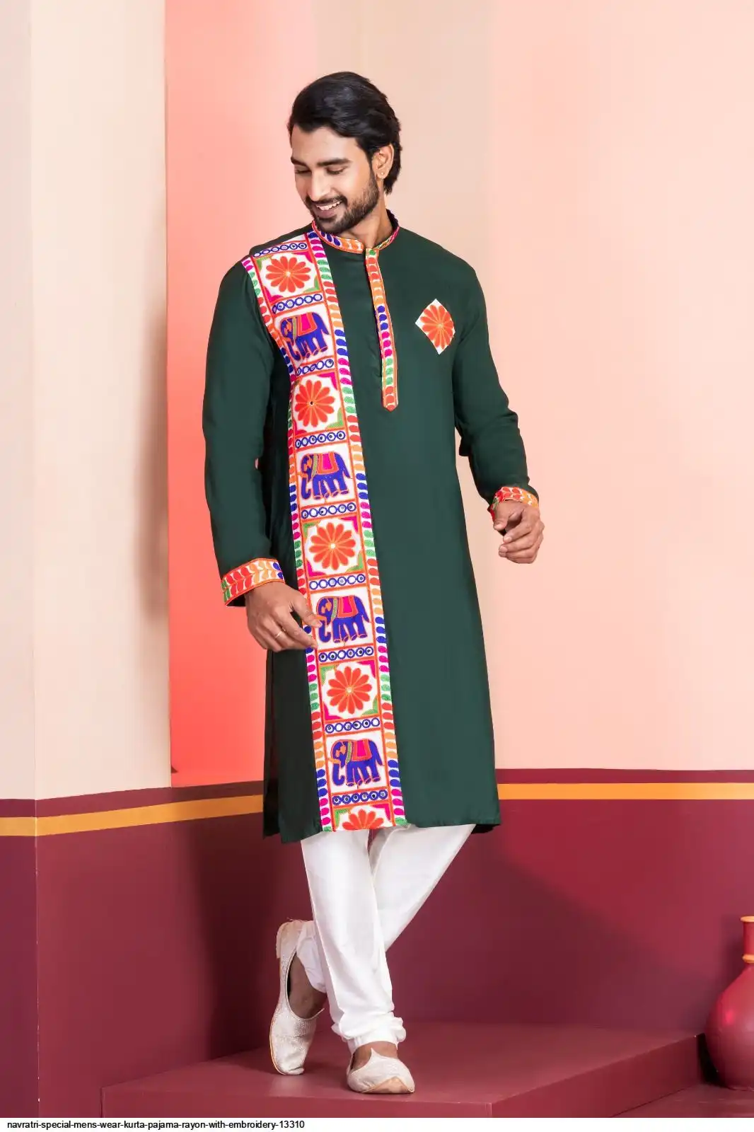 NAVRATRI SPECIAL MENS WEAR KURTA PAJAMA RAYON WITH EMBROIDERY 13310 C