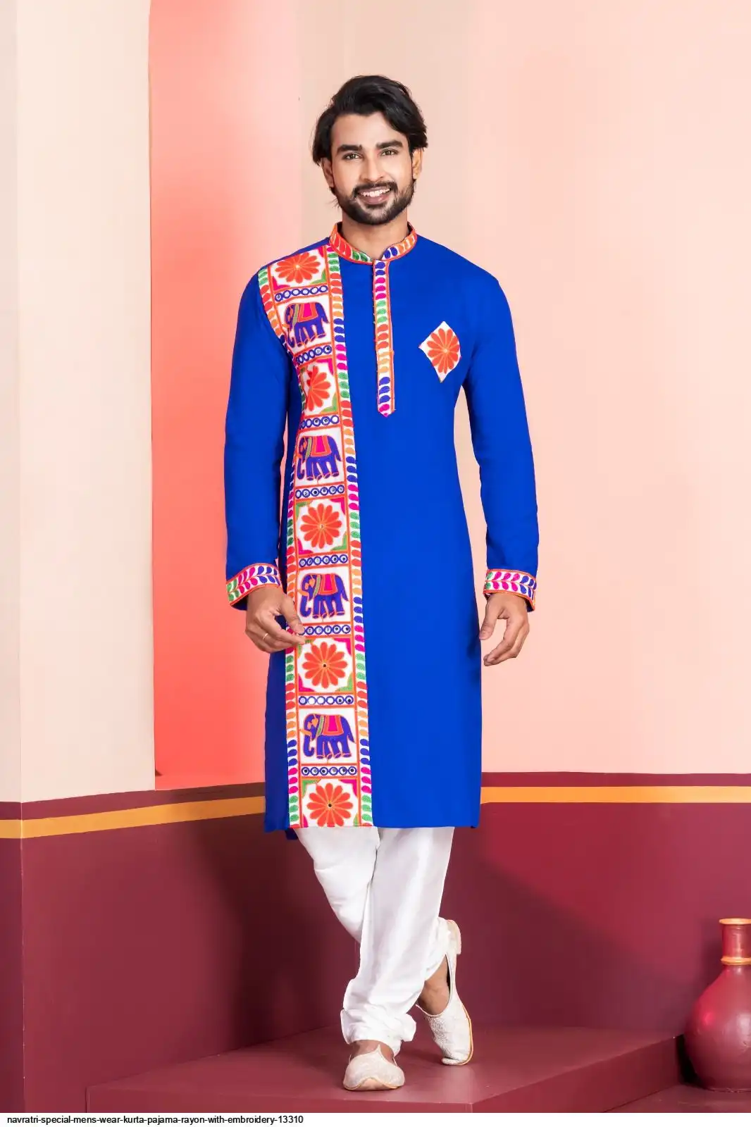 NAVRATRI SPECIAL MENS WEAR KURTA PAJAMA RAYON WITH EMBROIDERY 13310 G