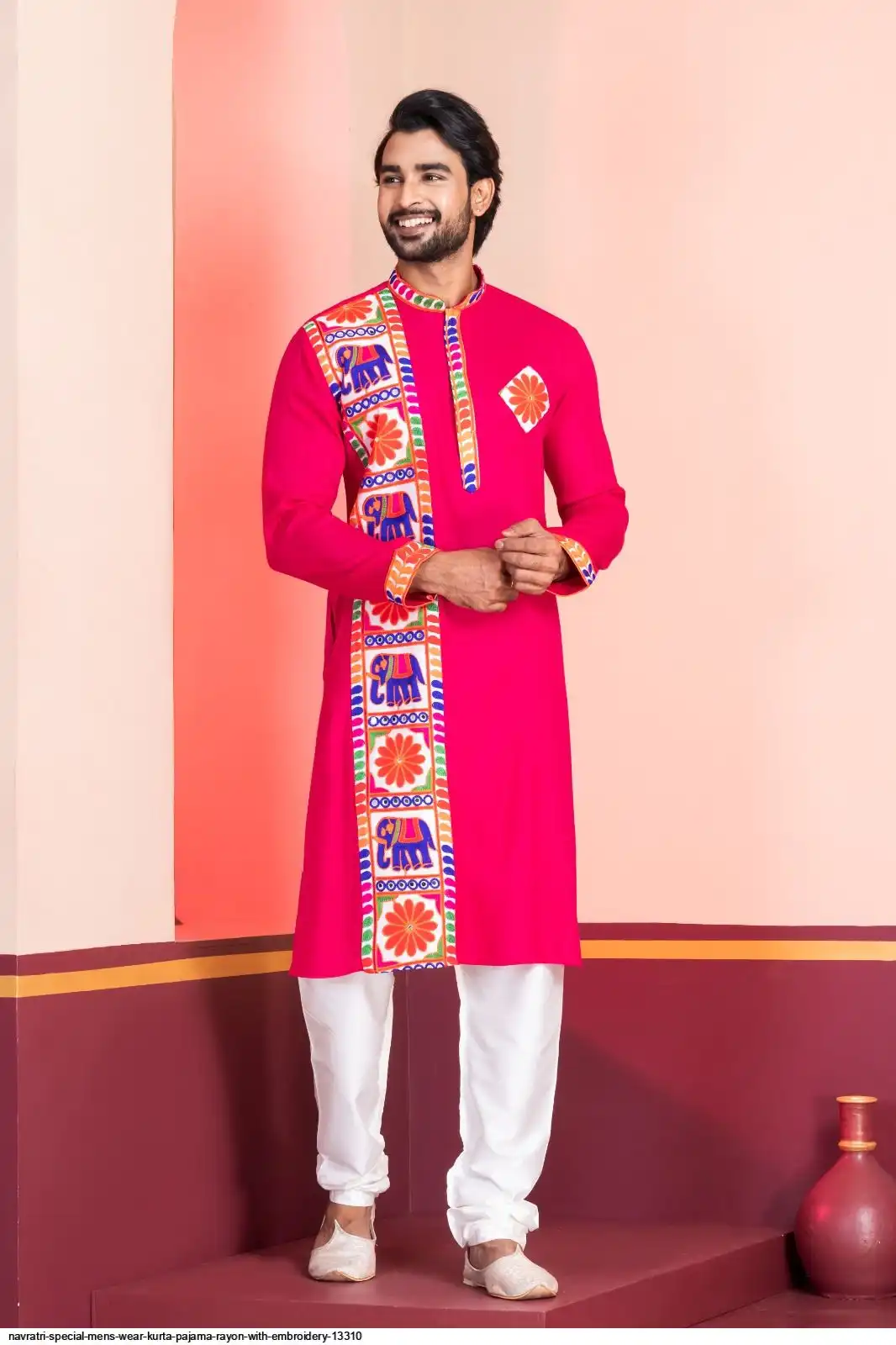 NAVRATRI SPECIAL MENS WEAR KURTA PAJAMA RAYON WITH EMBROIDERY 13310 A
