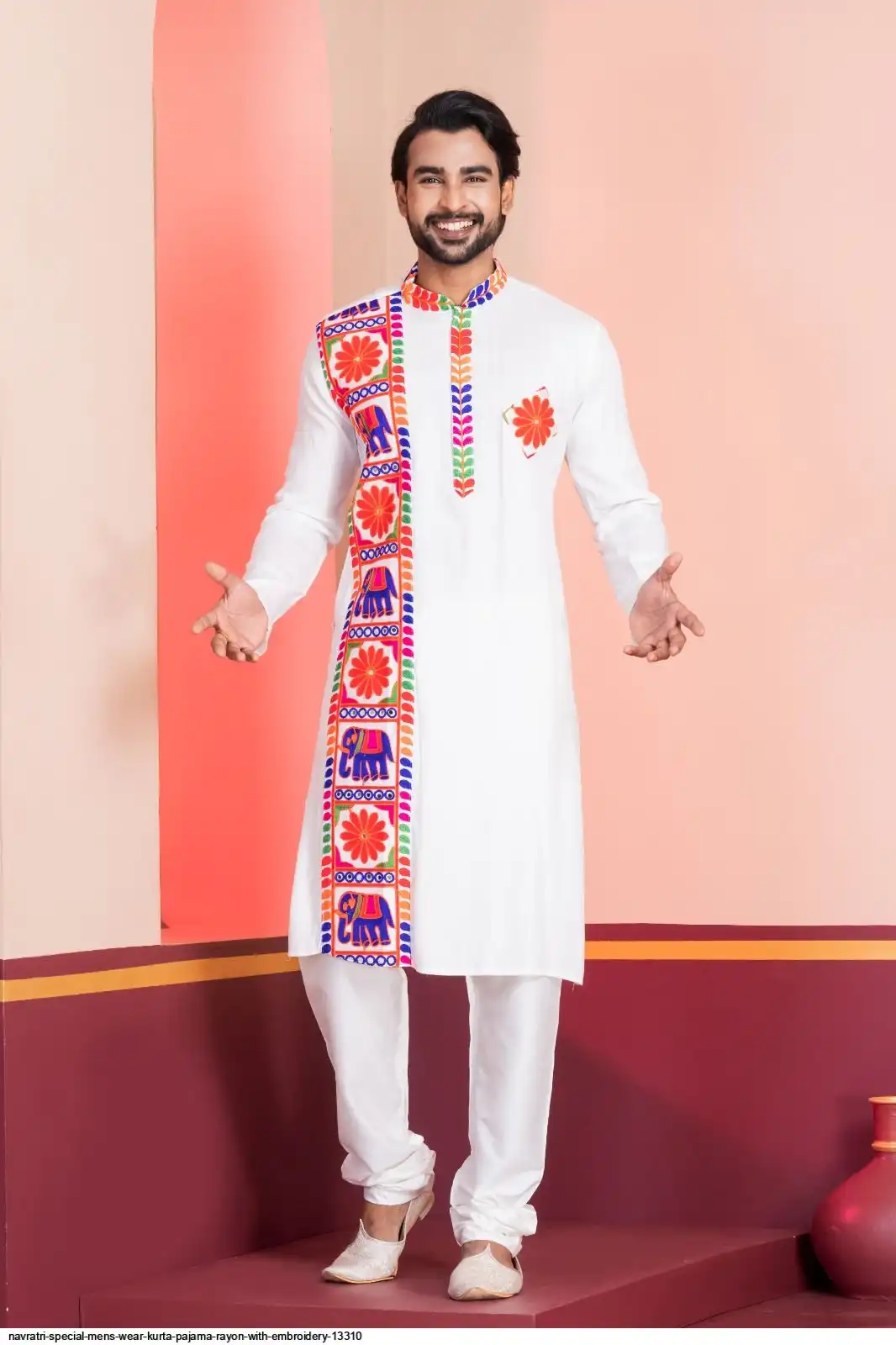 NAVRATRI SPECIAL MENS WEAR KURTA PAJAMA RAYON WITH EMBROIDERY 13310 B