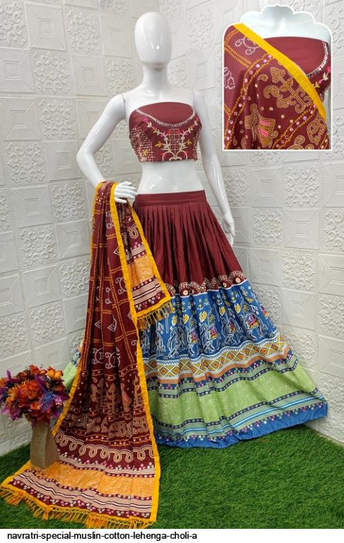 WOMEN COTTON LEHENGA Choli Bagru Printed Designer Top Skirt with Mulmul  Dupatta £85.10 - PicClick UK