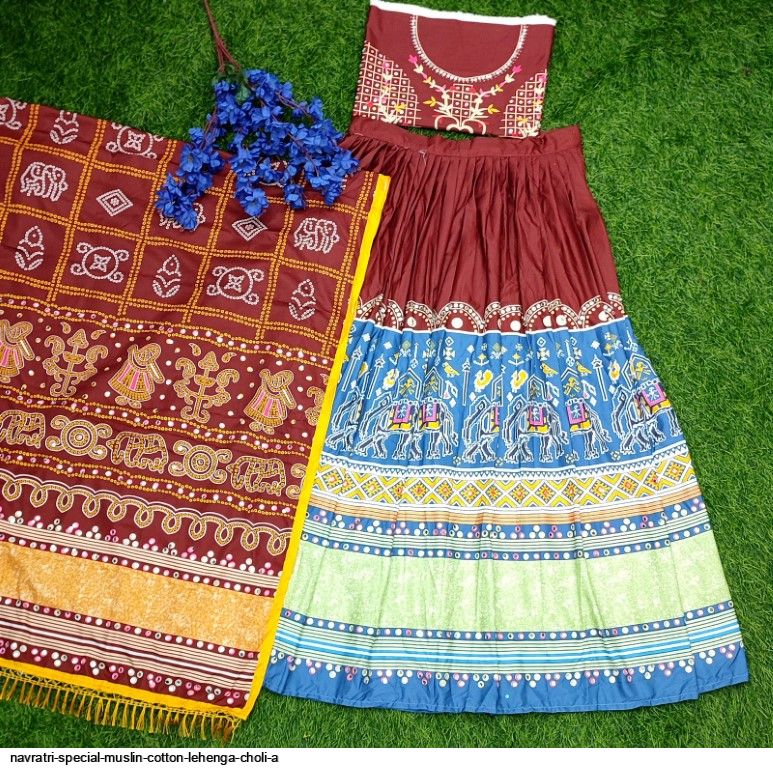 KKC TRADITIONAL RAJASTHANI BHANDEJ TAPITA SILK LEHENGA CHOLI (Free Size,  Blue) : Amazon.in: Fashion