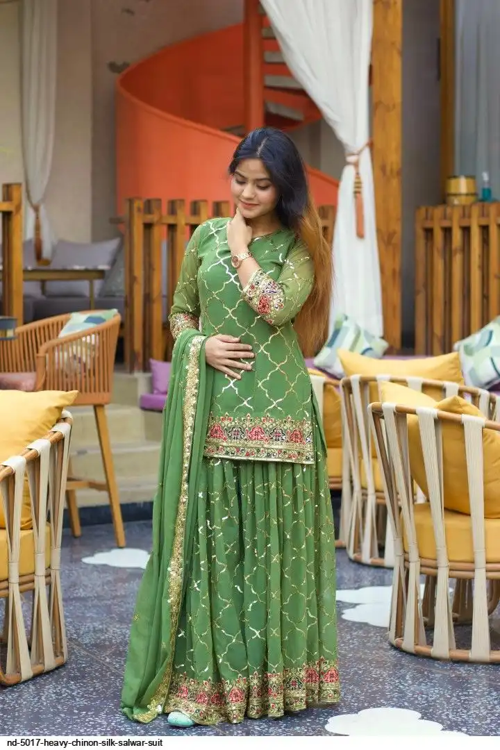 ND 5017 HEAVY CHINON SILK SALWAR SUIT A