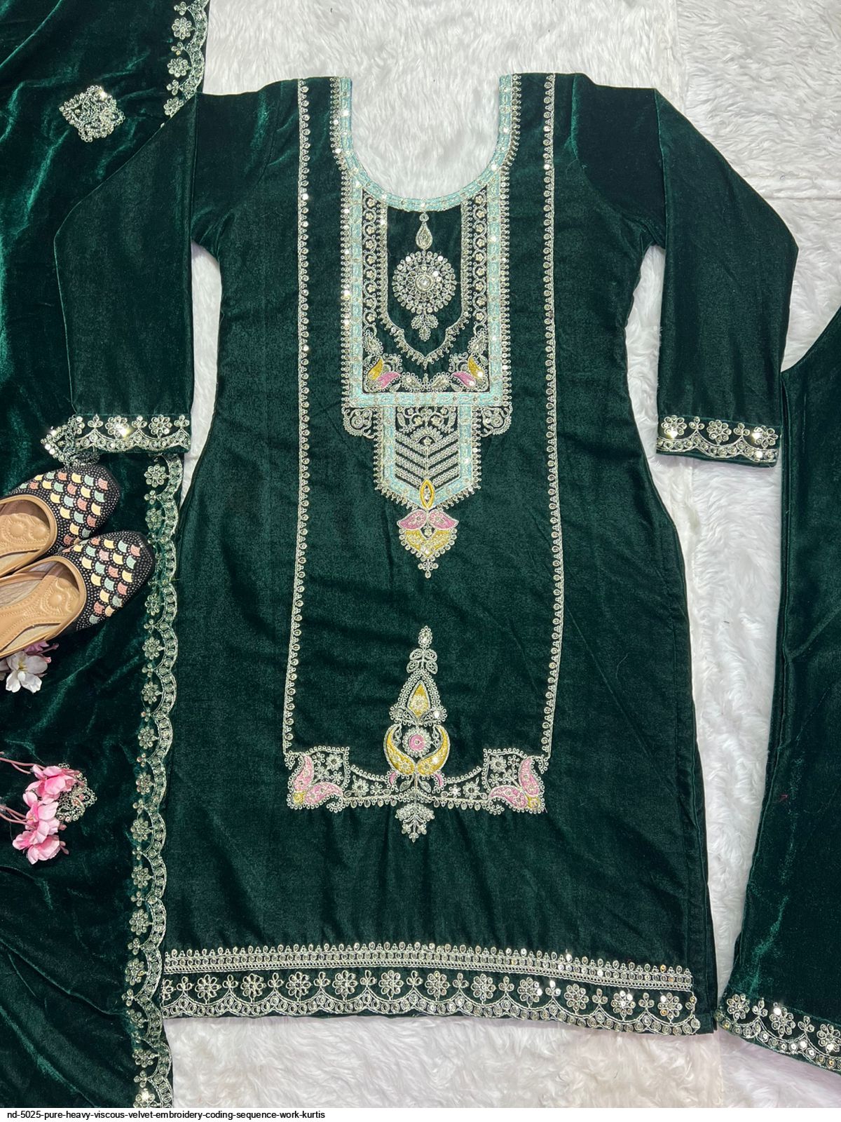 ND 5025 PURE HEAVY VISCOUS VELVET EMBROIDERY CODING SEQUENCE WORK KURTIS B