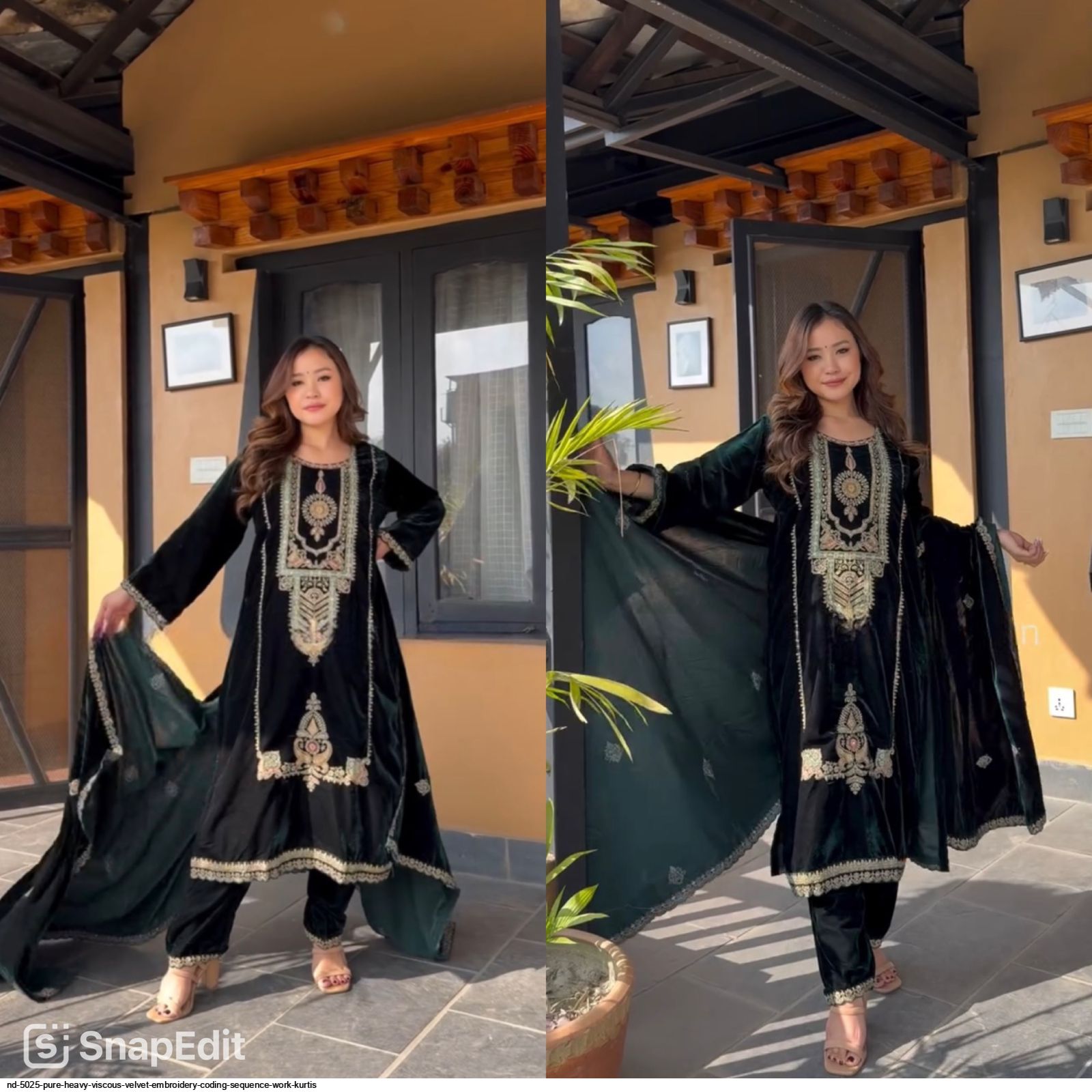 ND 5025 PURE HEAVY VISCOUS VELVET EMBROIDERY CODING SEQUENCE WORK KURTIS A