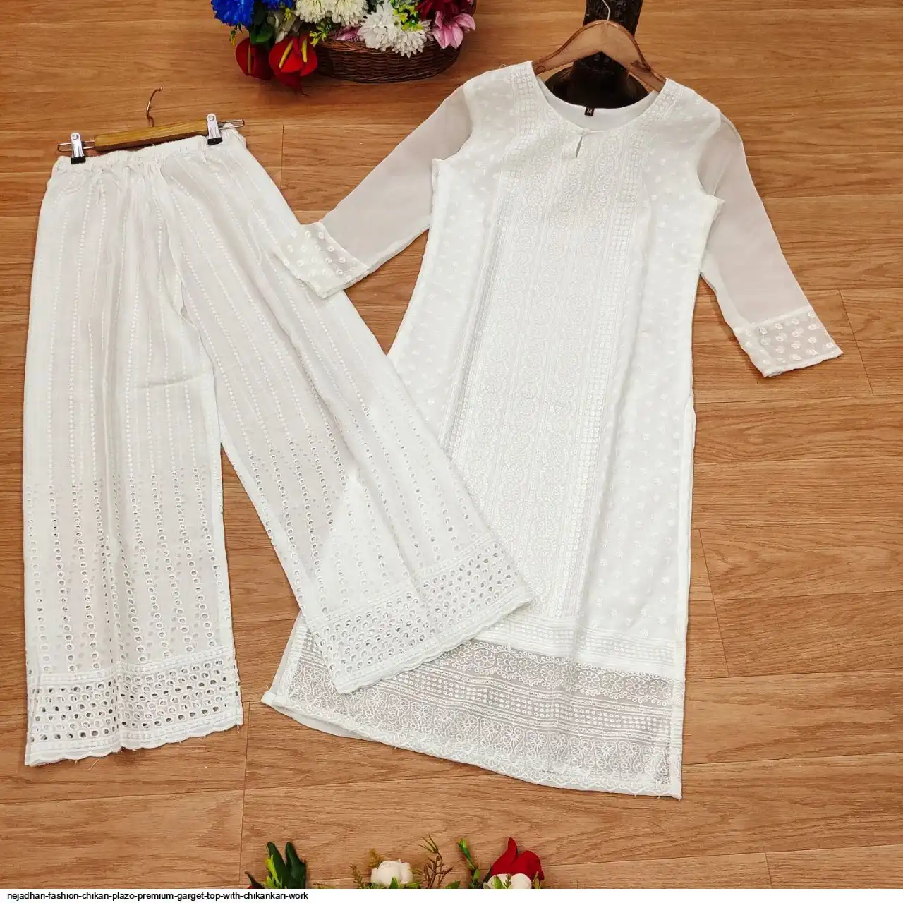 NEJADHARI FASHION CHIKAN PLAZO PREMIUM GARGET TOP WITH CHIKANKARI WORK 4