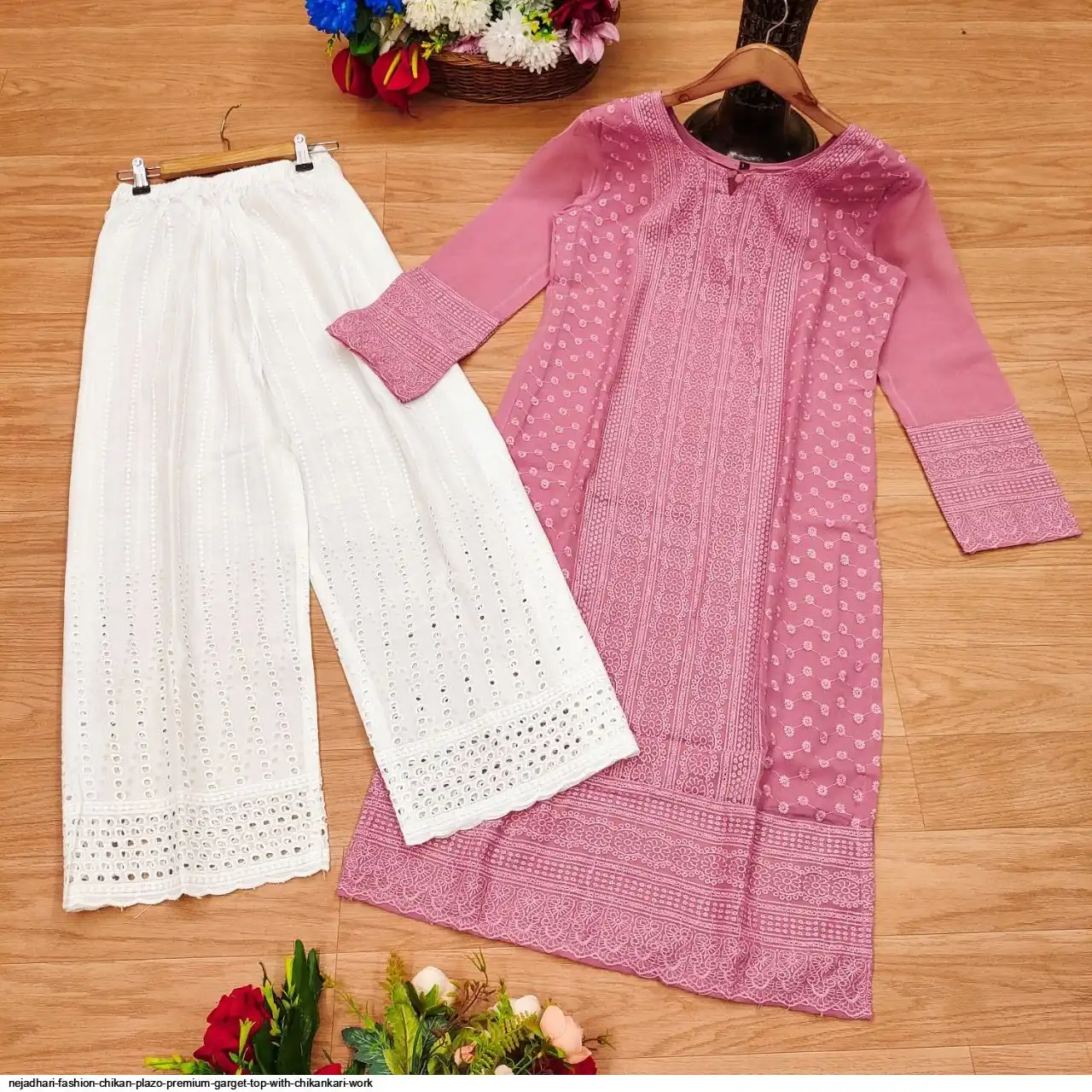 NEJADHARI FASHION CHIKAN PLAZO PREMIUM GARGET TOP WITH CHIKANKARI WORK 5