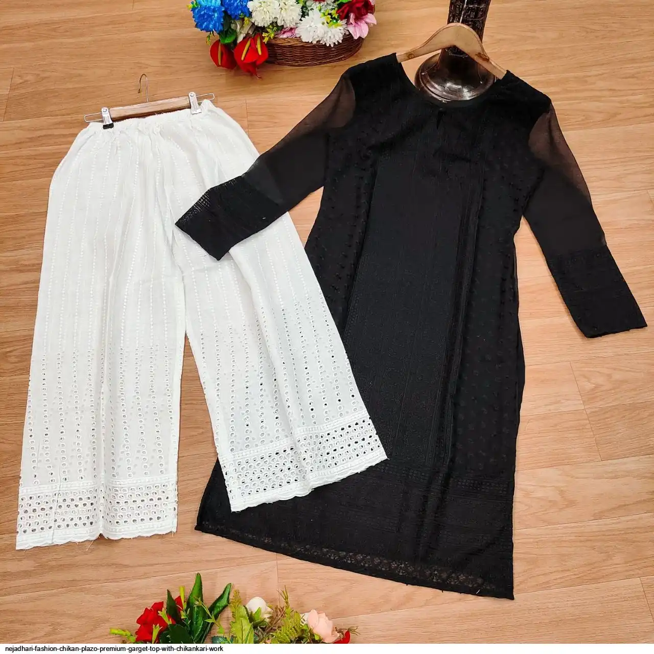 NEJADHARI FASHION CHIKAN PLAZO PREMIUM GARGET TOP WITH CHIKANKARI WORK 7