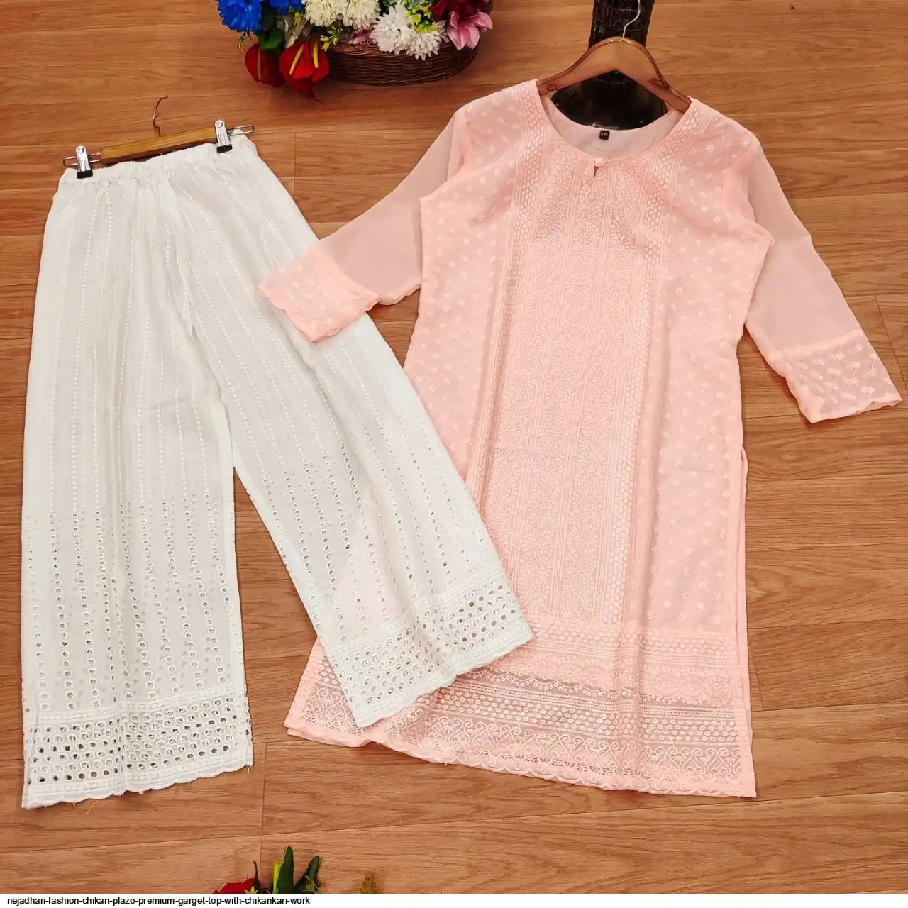 NEJADHARI FASHION CHIKAN PLAZO PREMIUM GARGET TOP WITH CHIKANKARI WORK 9