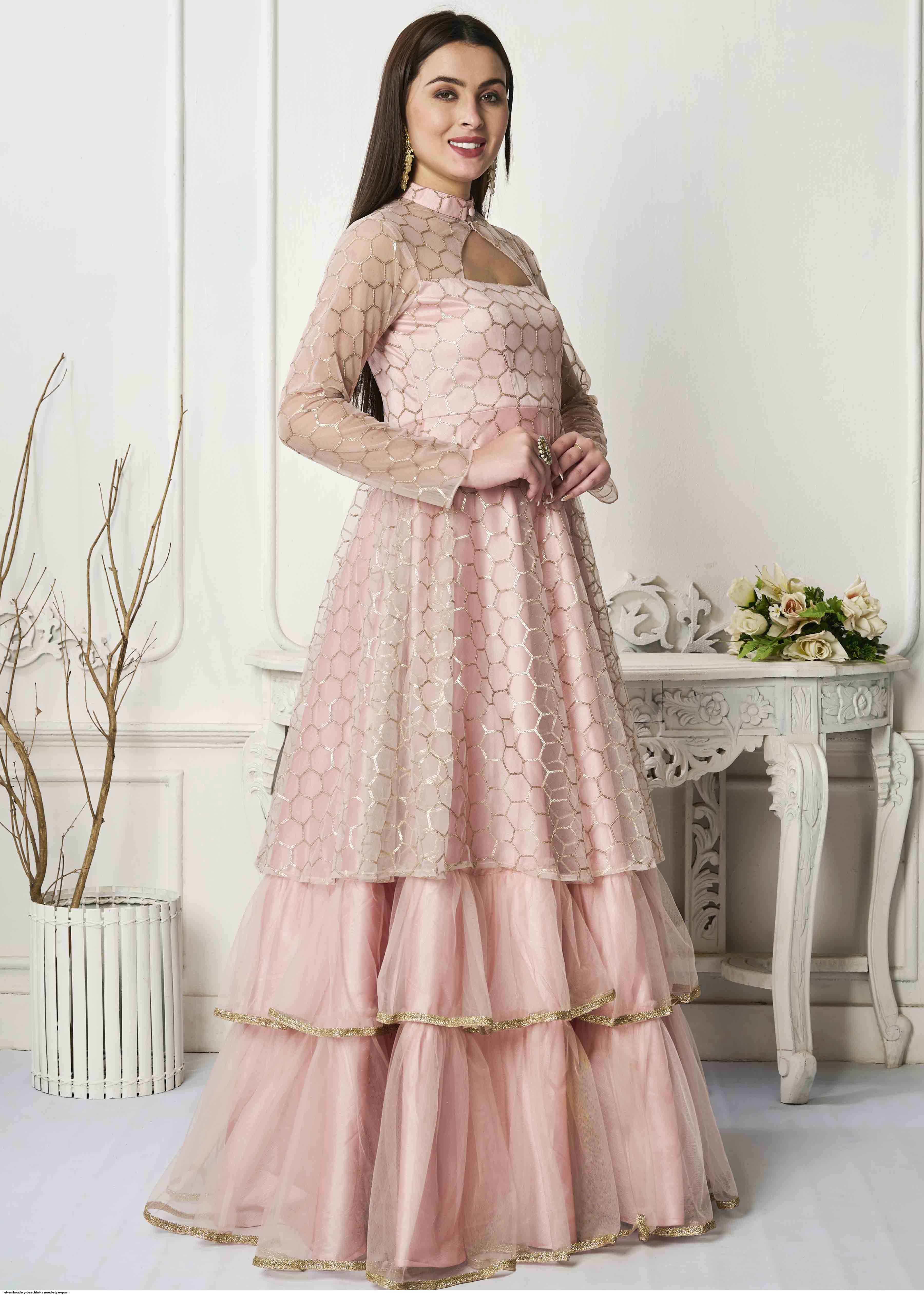 net Embroidery beautiful Layered Style Gown