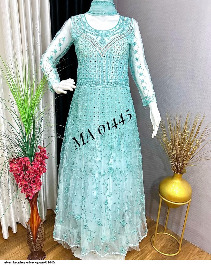 NET EMBROIDERY SILVER GOWN 01445