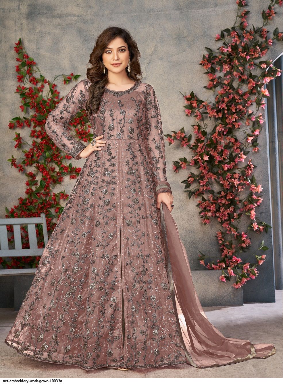 Net Frock Satin Cloth Frock Designs NET Embroidery WORK GOWN 10033A