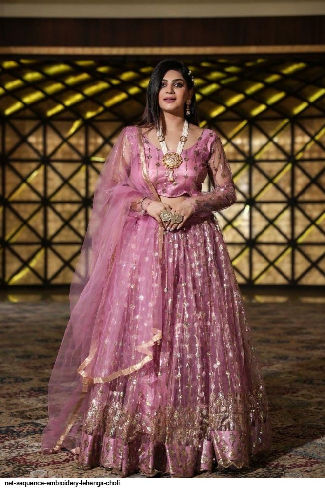 Silhouette By Neha - Full flared lehenga in pink dupion silk material. To  create voluminous we have added double layer of Ken Ken. To give different  look for border we have attached