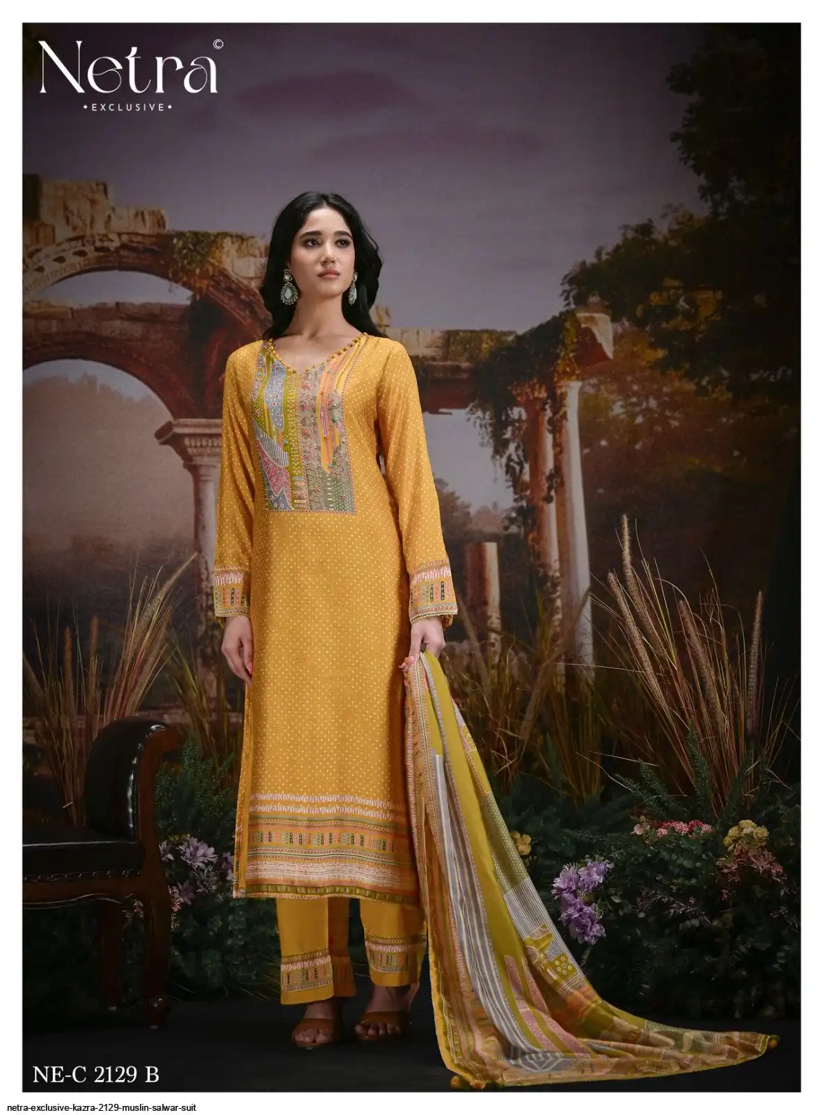NETRA EXCLUSIVE KAZRA TOP PURE BEMBERG MUSLIN DIGITAL PRINT HAND