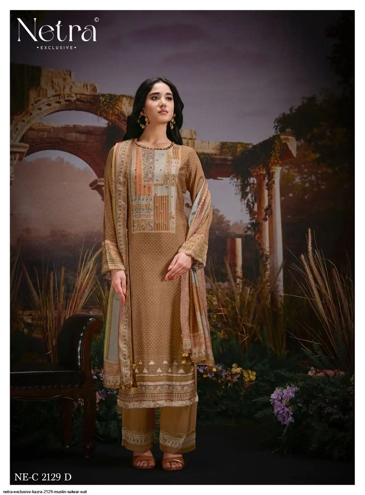 NETRA EXCLUSIVE KAZRA TOP PURE BEMBERG MUSLIN DIGITAL PRINT HAND