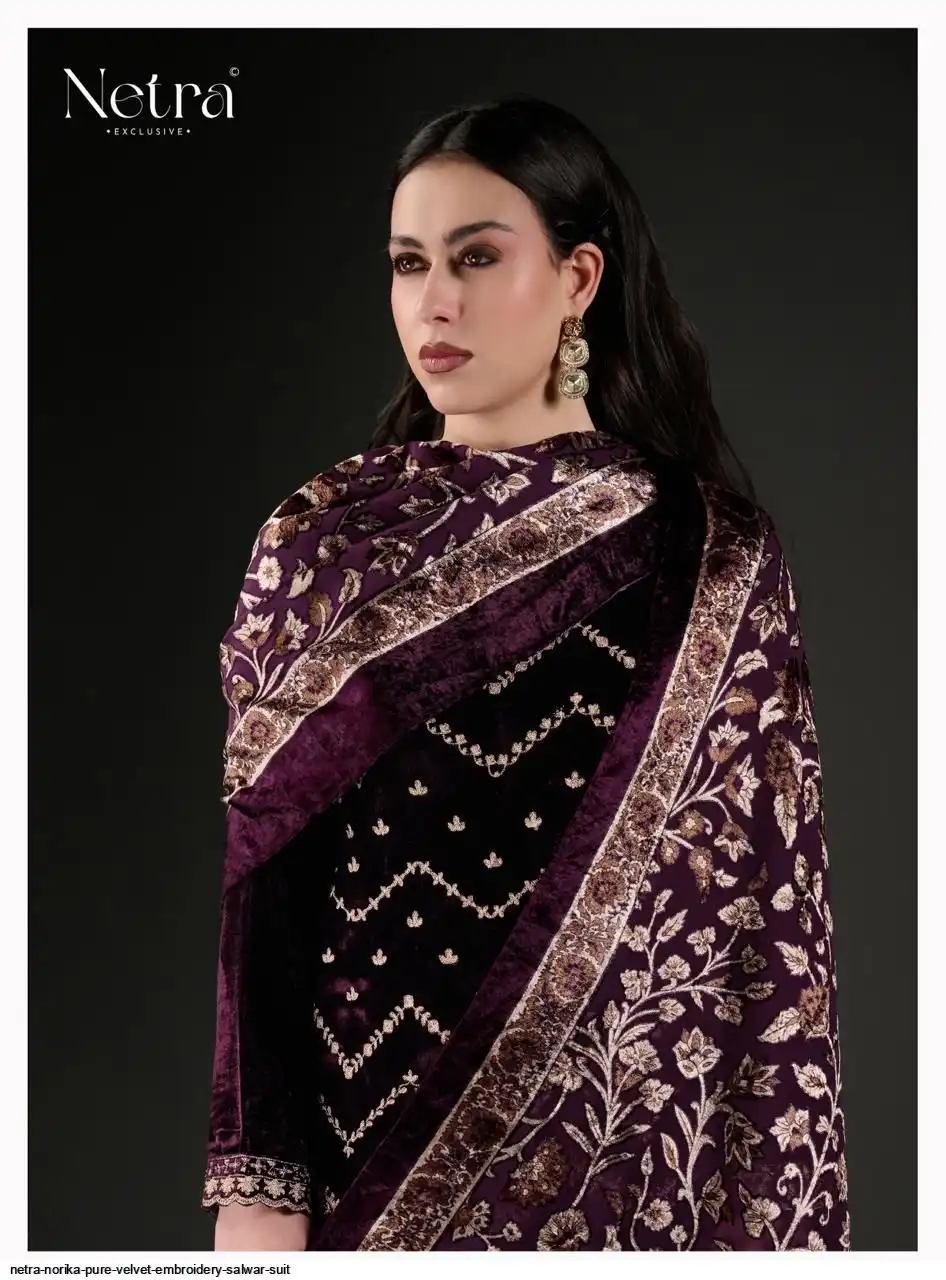 NETRA NORIKA PURE VELVET EMBROIDERY SALWAR SUIT