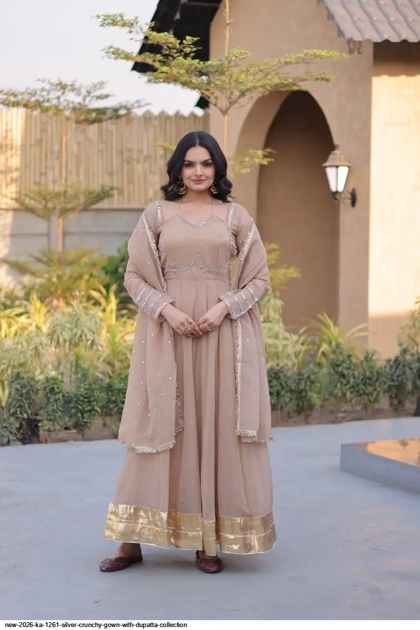 NEW 2026 KA 1261 SILVER CRUNCHY GOWN WITH DUPATTA COLLECTION B