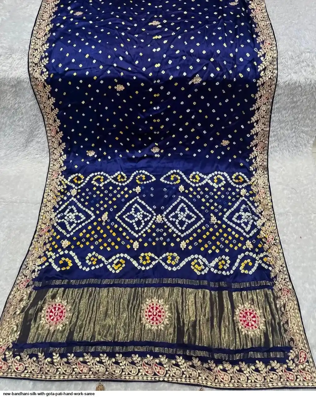 New Bandhani silk With Gota Pati Hand Work Saree