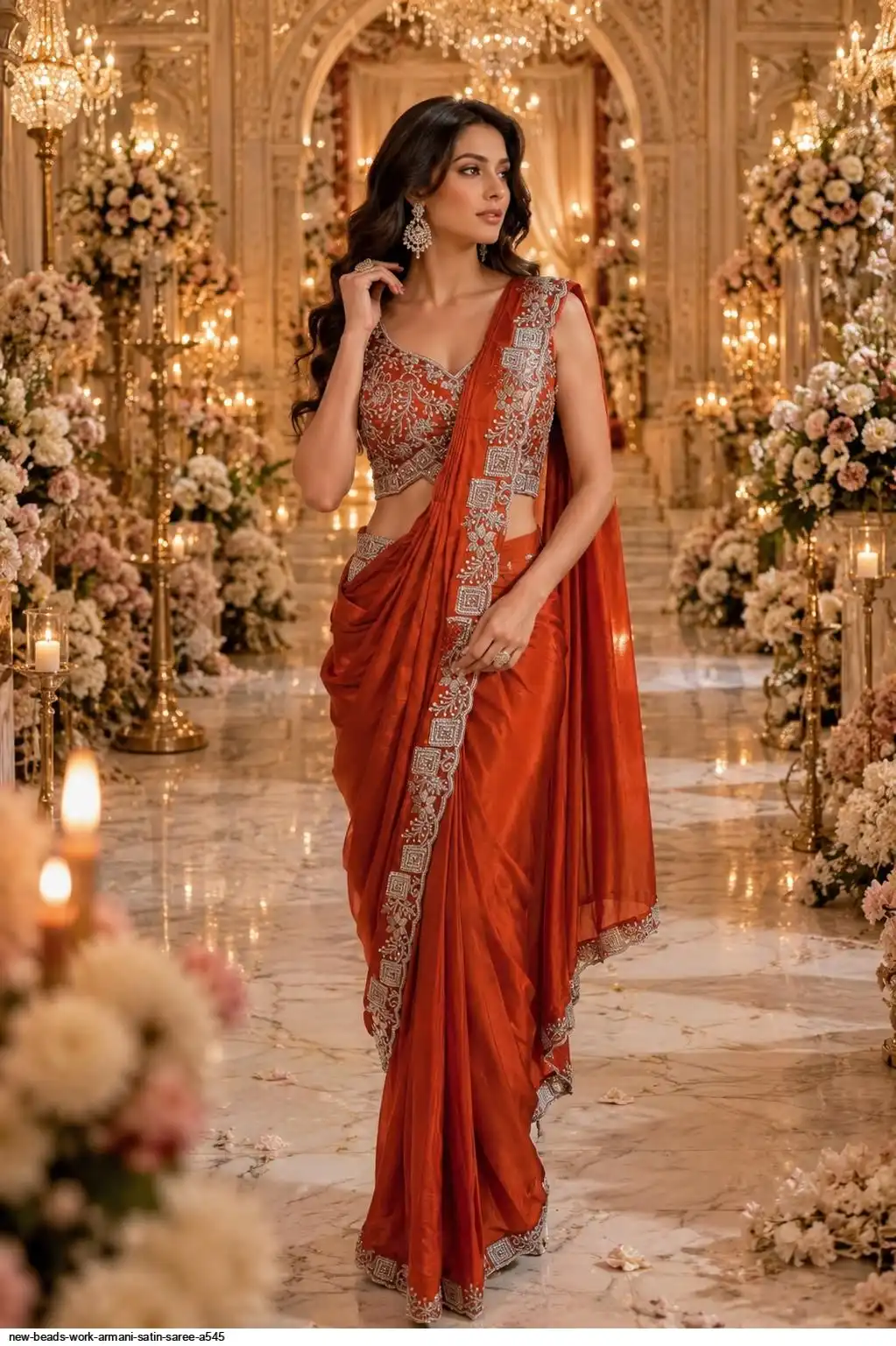 NEW BEADS WORK ARMANI SATIN SAREE A545 A