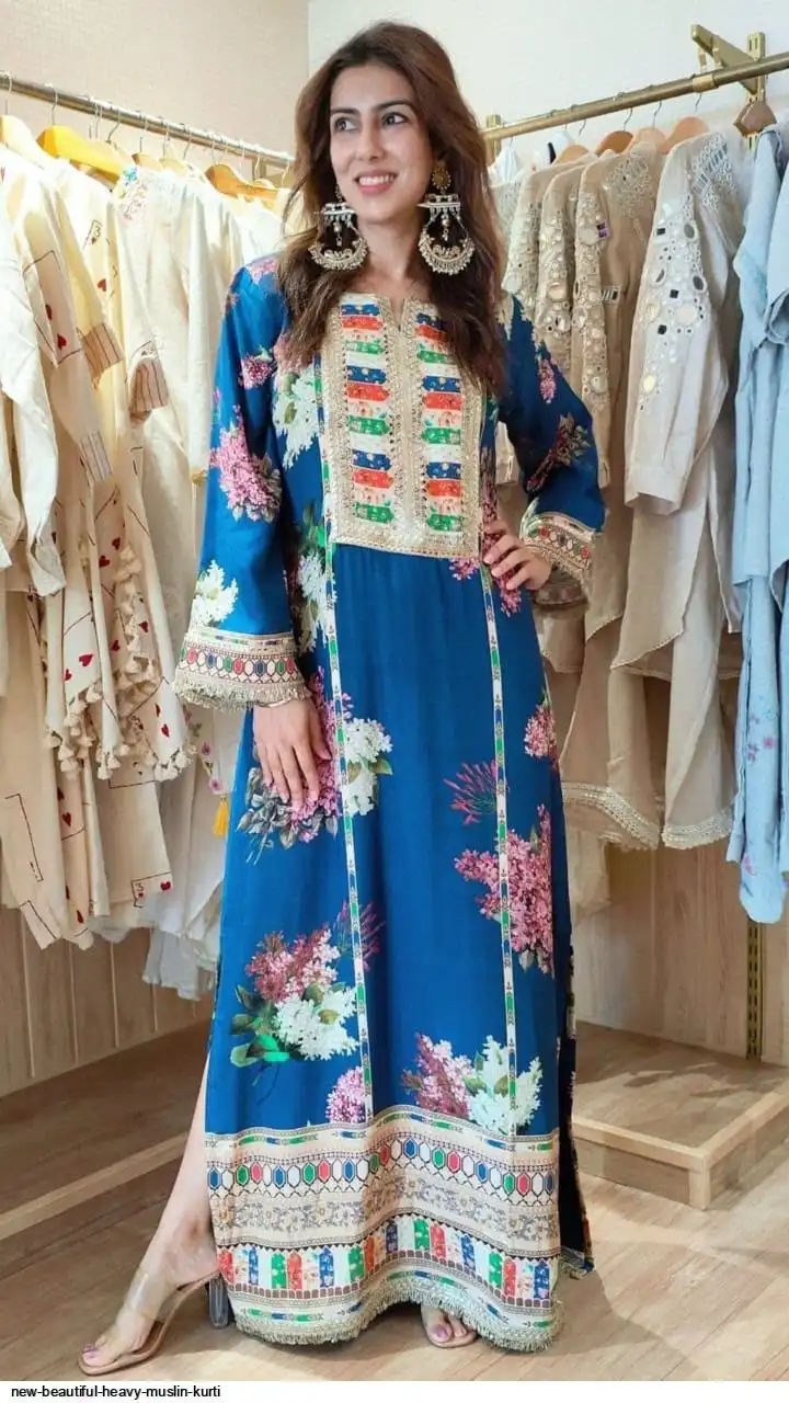 NEW BEAUTIFUL HEAVY MUSLIN KURTI 4