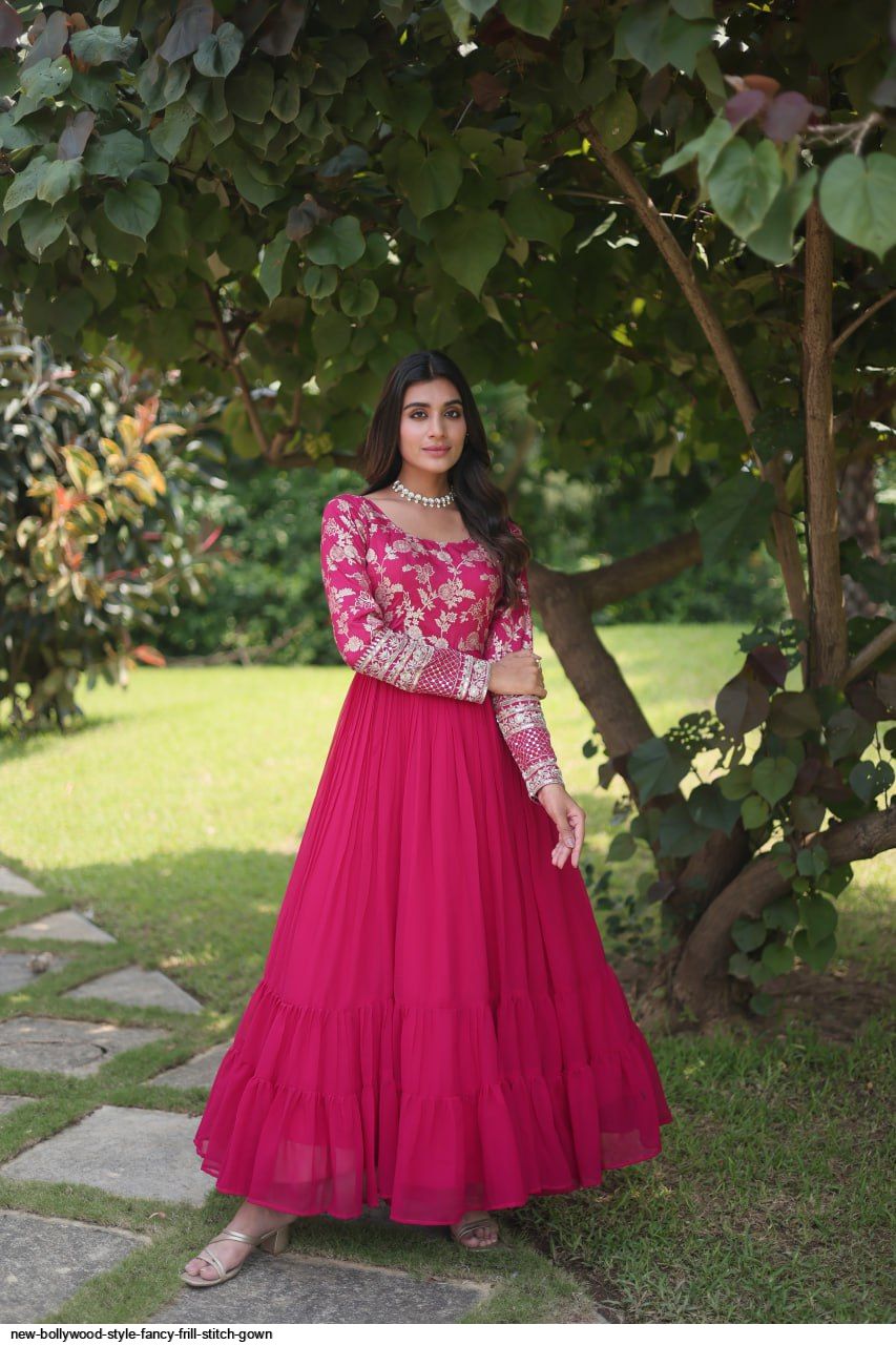 Bollywood Celebrity Style Latest Clothing Hot Pink Gown All Size Stitching  Dress | eBay