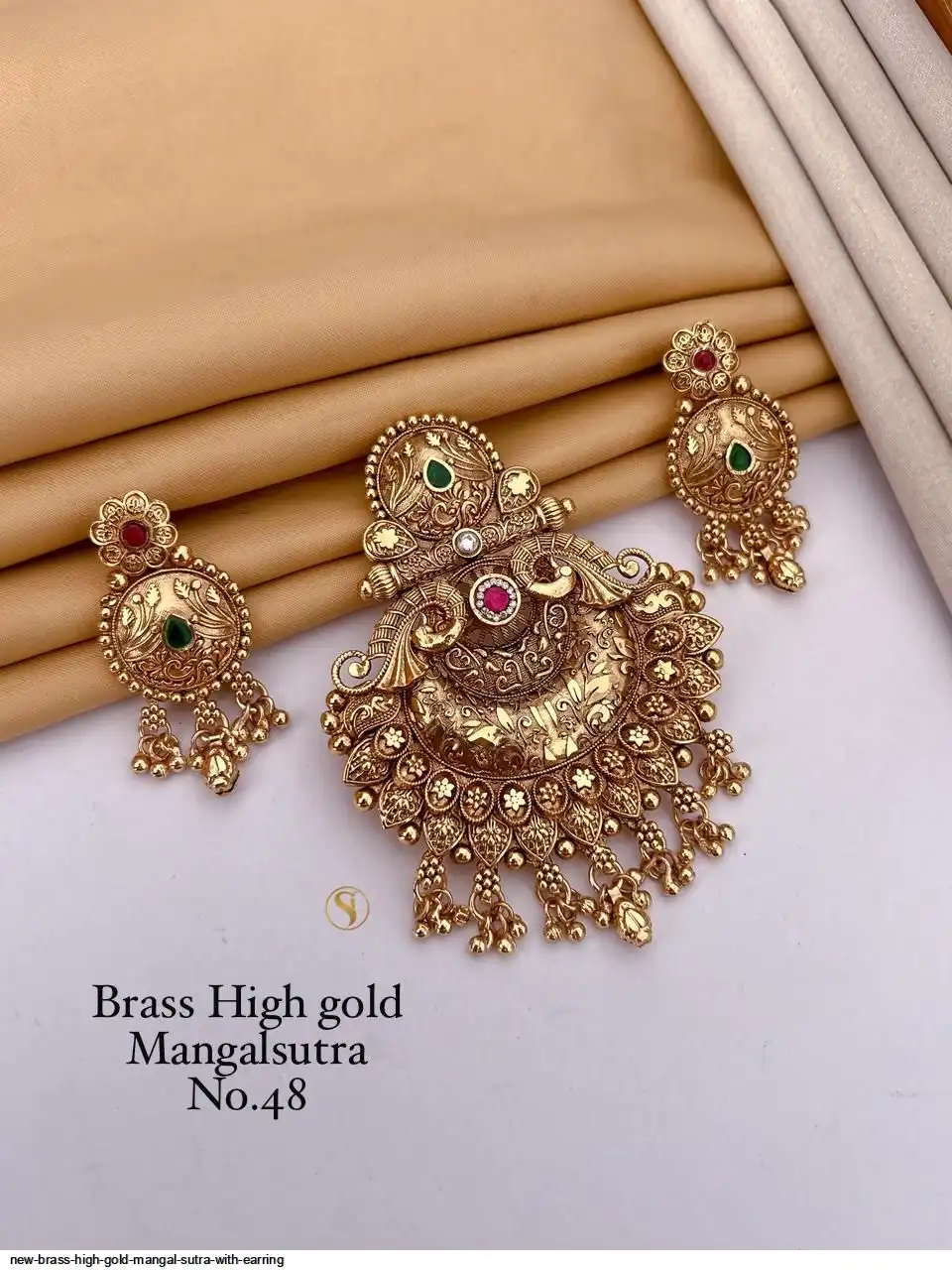 NEW BRASS HIGH GOLD MANGAL SUTRA WITH EARRING C