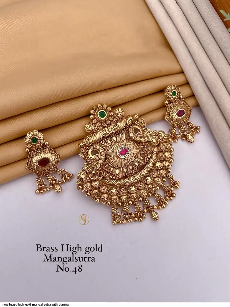 NEW BRASS HIGH GOLD MANGAL SUTRA WITH EARRING K