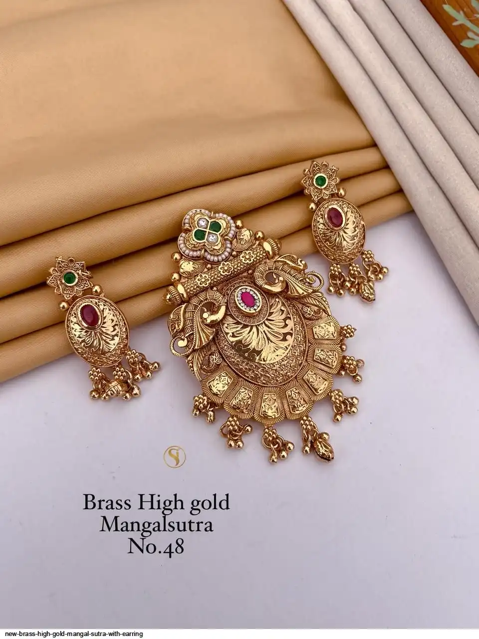 NEW BRASS HIGH GOLD MANGAL SUTRA WITH EARRING E