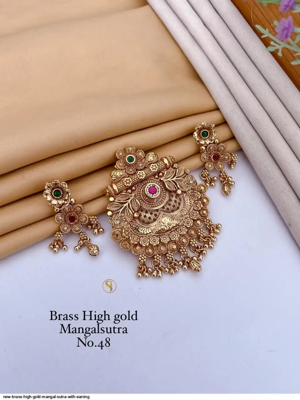 NEW BRASS HIGH GOLD MANGAL SUTRA WITH EARRING F
