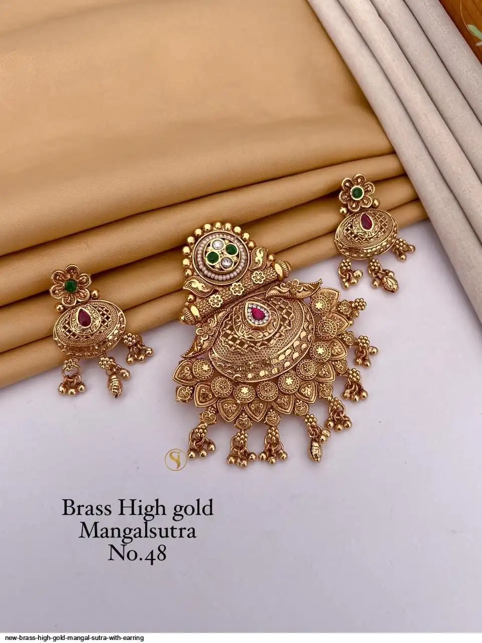 NEW BRASS HIGH GOLD MANGAL SUTRA WITH EARRING D