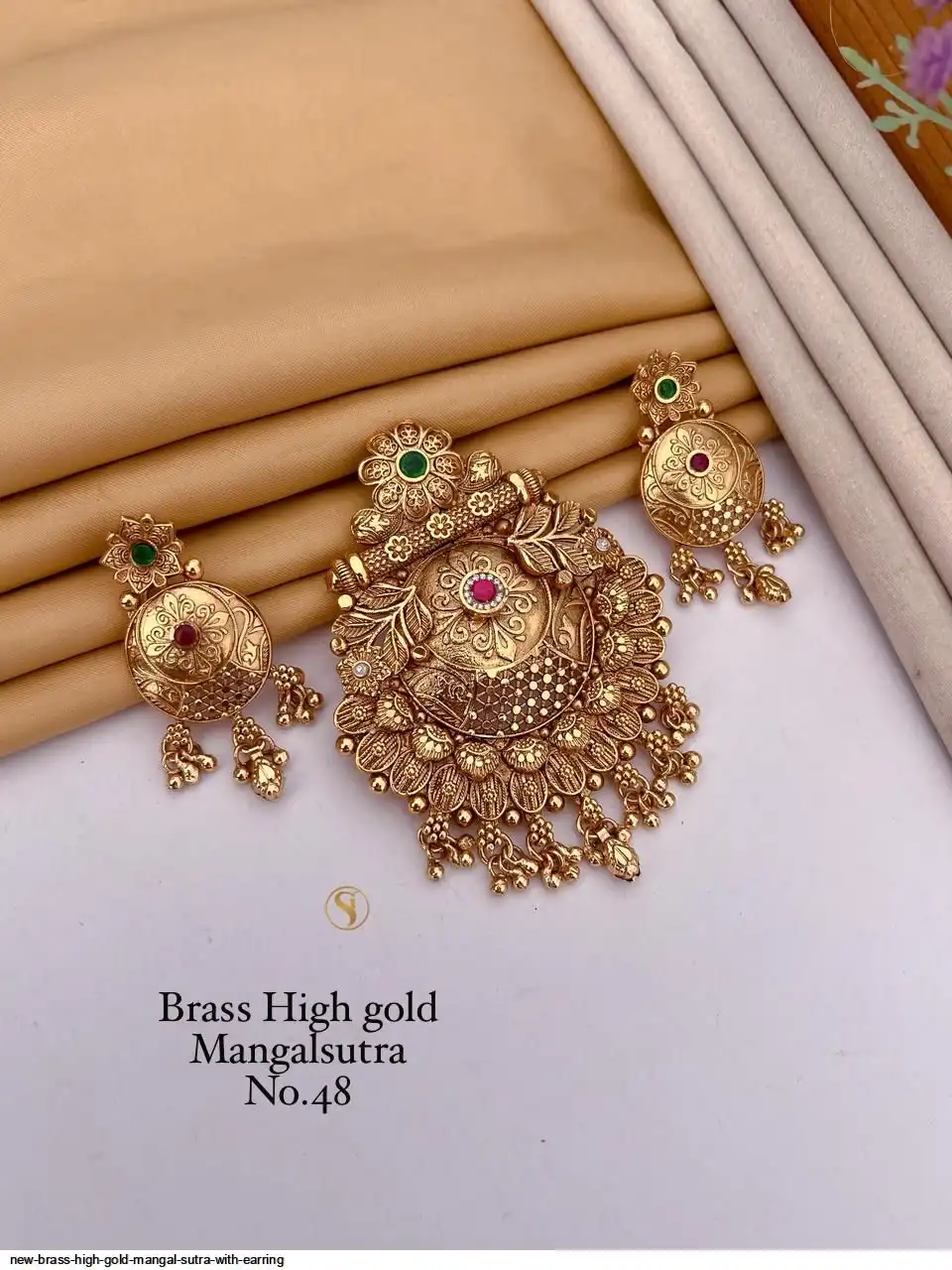 NEW BRASS HIGH GOLD MANGAL SUTRA WITH EARRING A