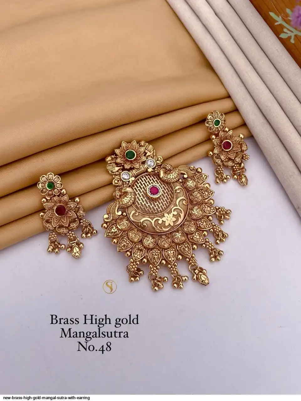 NEW BRASS HIGH GOLD MANGAL SUTRA WITH EARRING I