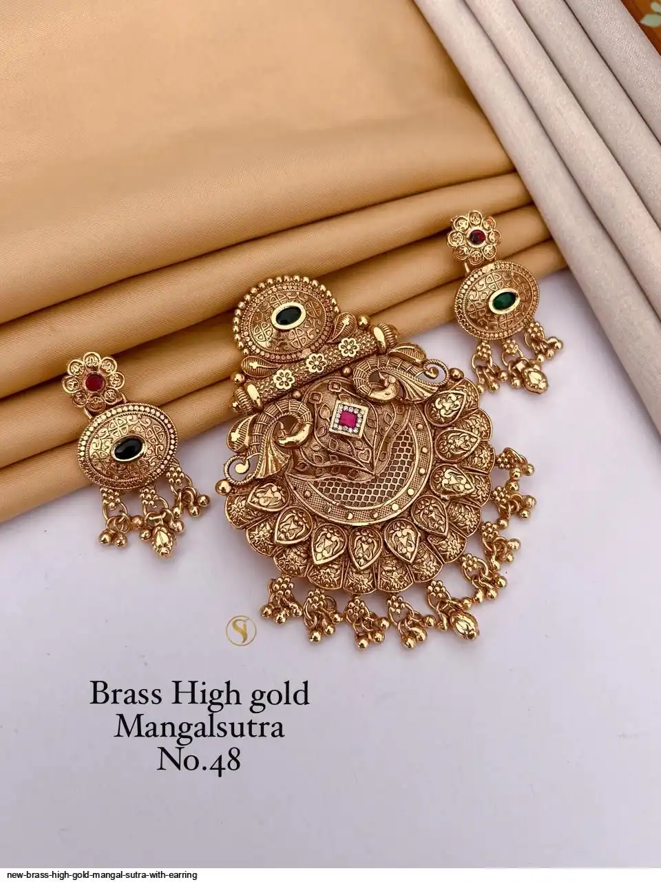 NEW BRASS HIGH GOLD MANGAL SUTRA WITH EARRING J