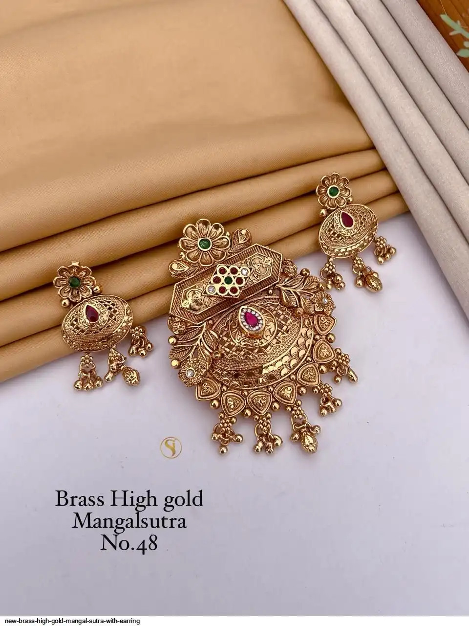 NEW BRASS HIGH GOLD MANGAL SUTRA WITH EARRING B