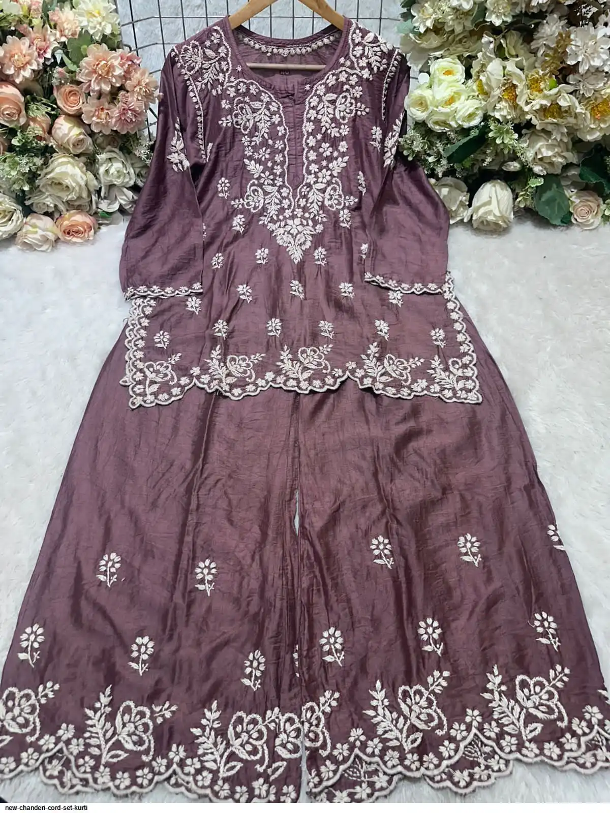 NEW CHANDERI CORD SET KURTI A