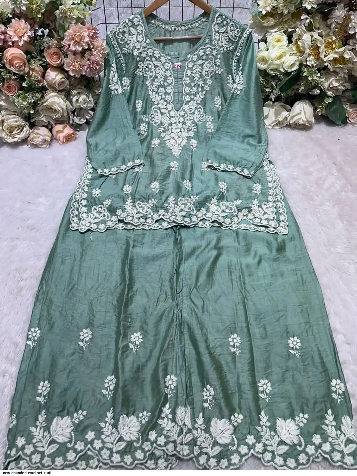 NEW CHANDERI CORD SET KURTI E