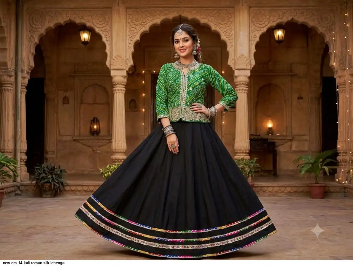NEW CM 14 KALI ROMAN SILK LEHENGA 2