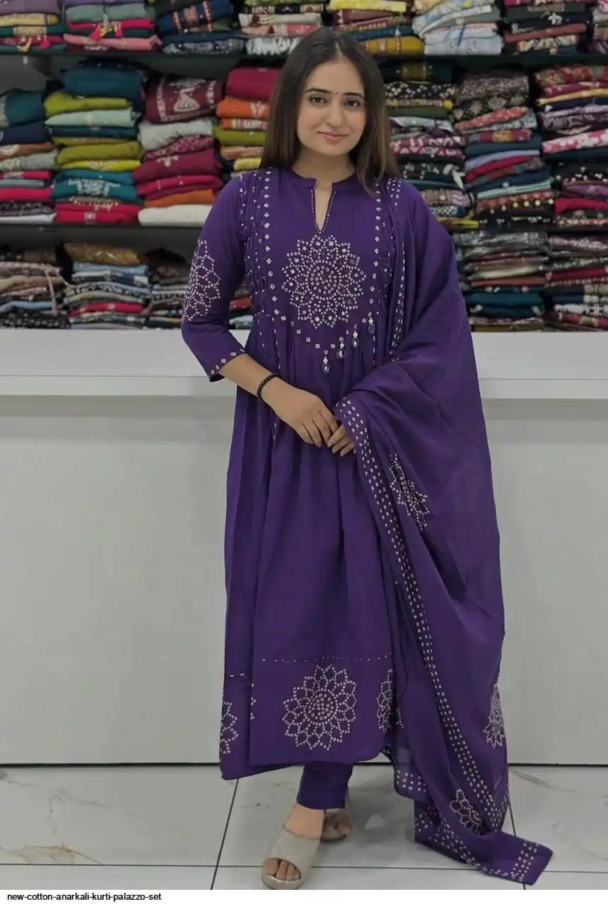 NEW COTTON ANARKALI KURTI PALAZZO SET C