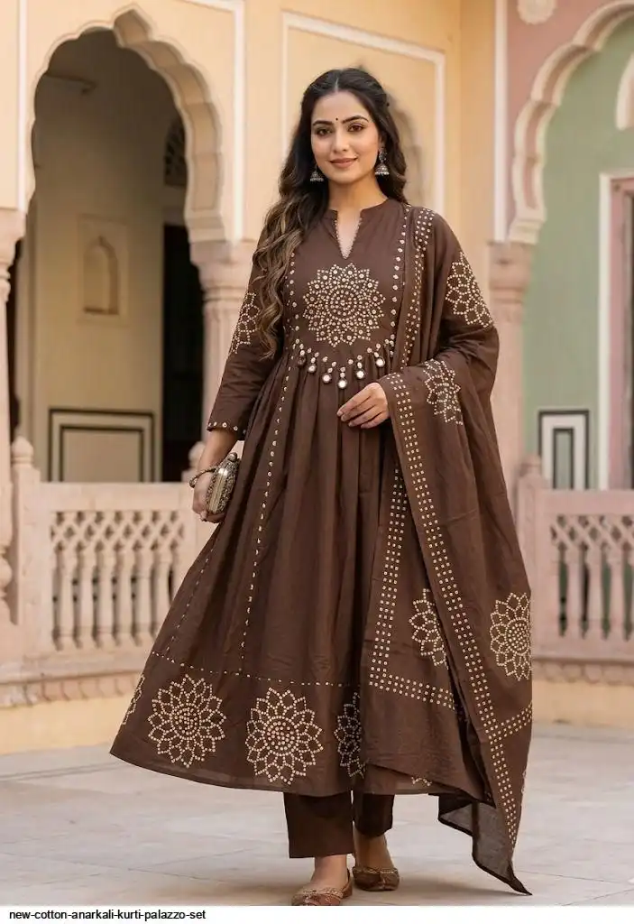 NEW COTTON ANARKALI KURTI PALAZZO SET E