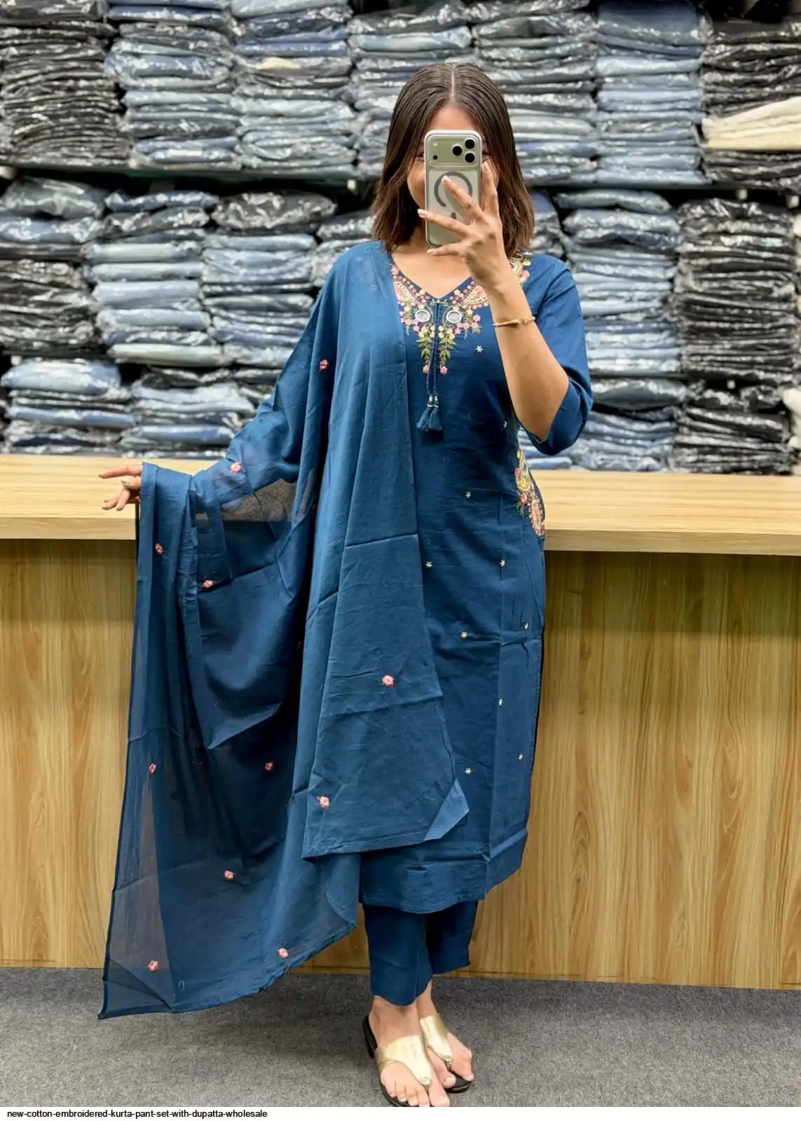 NEW COTTON EMBROIDERED KURTA PANT SET WITH DUPATTA WHOLESALE B