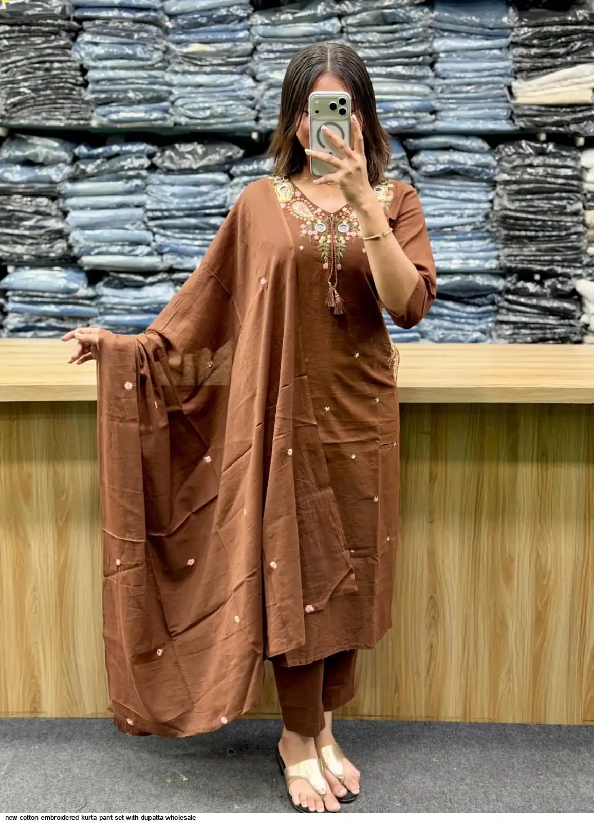 NEW COTTON EMBROIDERED KURTA PANT SET WITH DUPATTA WHOLESALE C