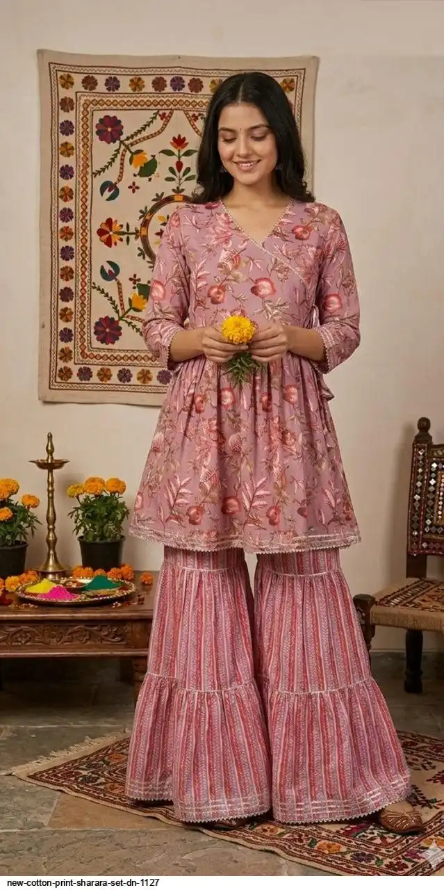 NEW COTTON PRINT SHARARA SET DN 1127 D