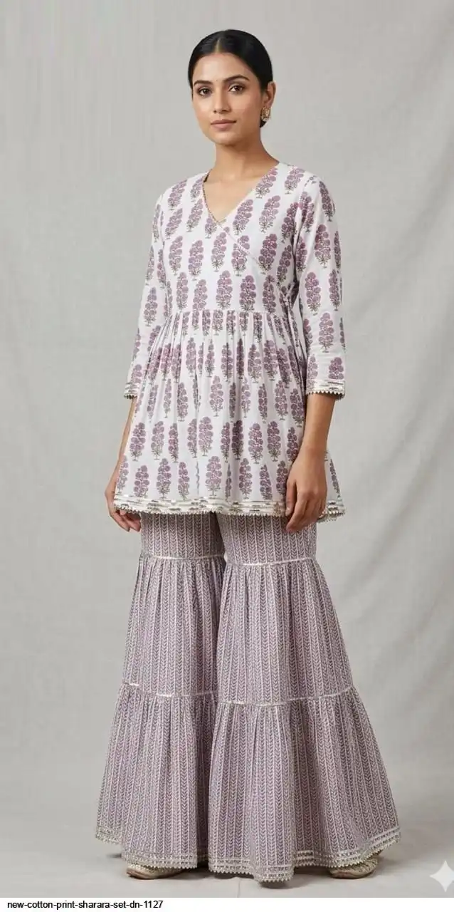 NEW COTTON PRINT SHARARA SET DN 1127 A