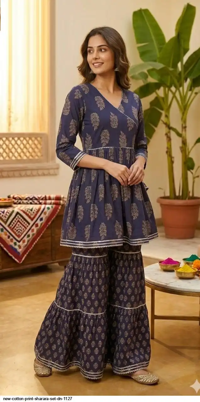 NEW COTTON PRINT SHARARA SET DN 1127 E