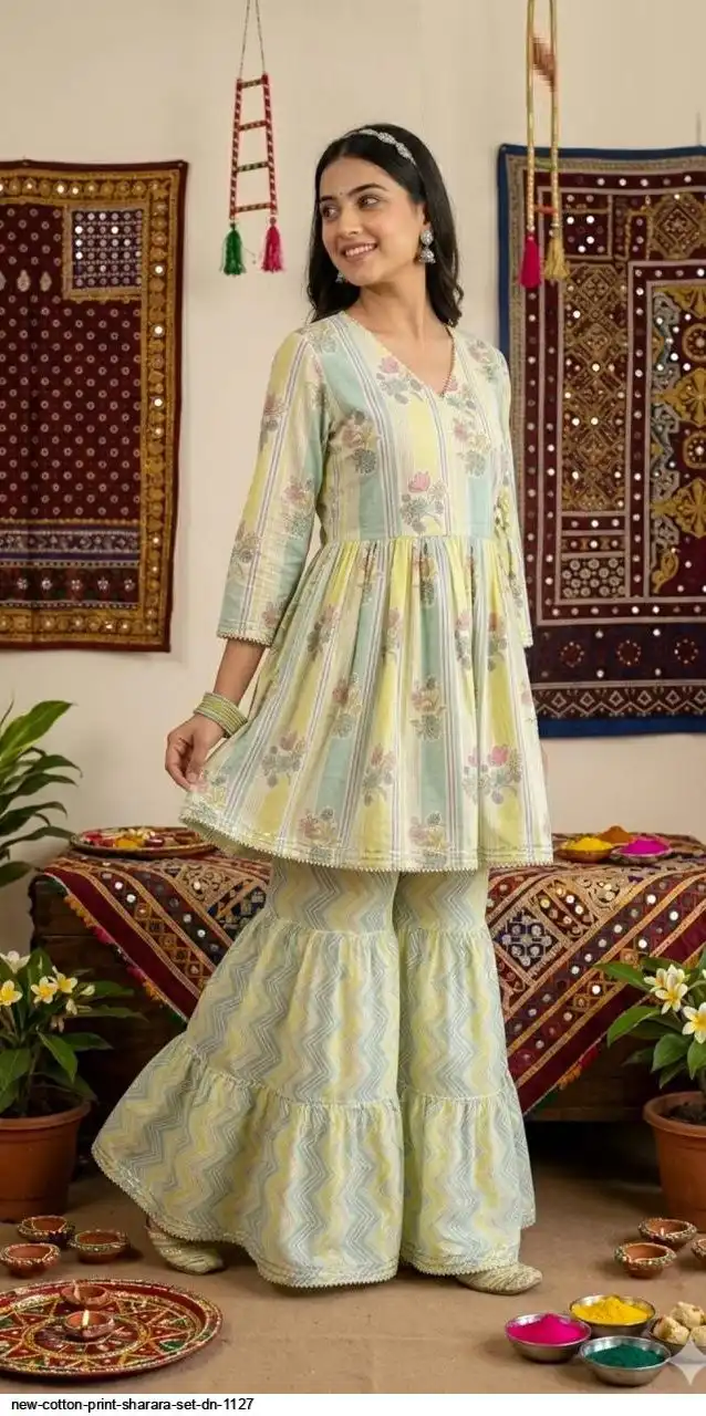 NEW COTTON PRINT SHARARA SET DN 1127 C