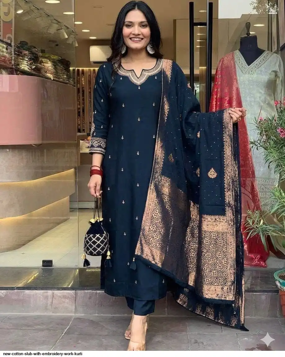 NEW COTTON SLUB WITH EMBROIDERY WORK KURTI 4