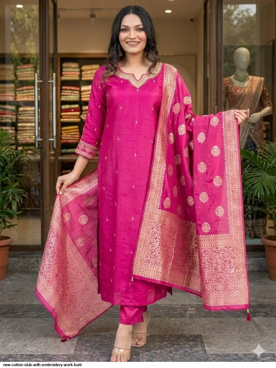 NEW COTTON SLUB WITH EMBROIDERY WORK KURTI 6