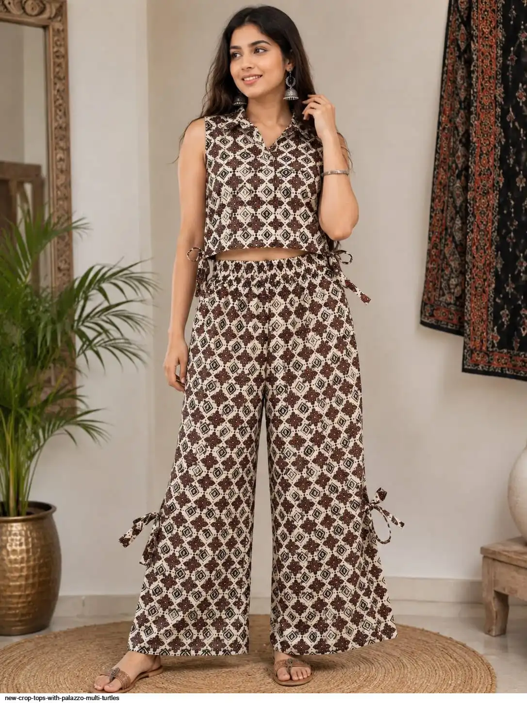 NEW CROP TOPS WITH PALAZZO MULTI TURTLES D