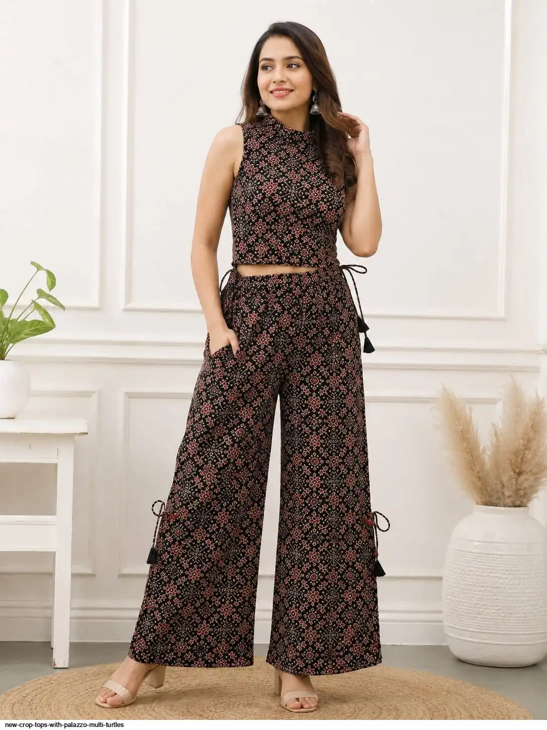 NEW CROP TOPS WITH PALAZZO MULTI TURTLES E